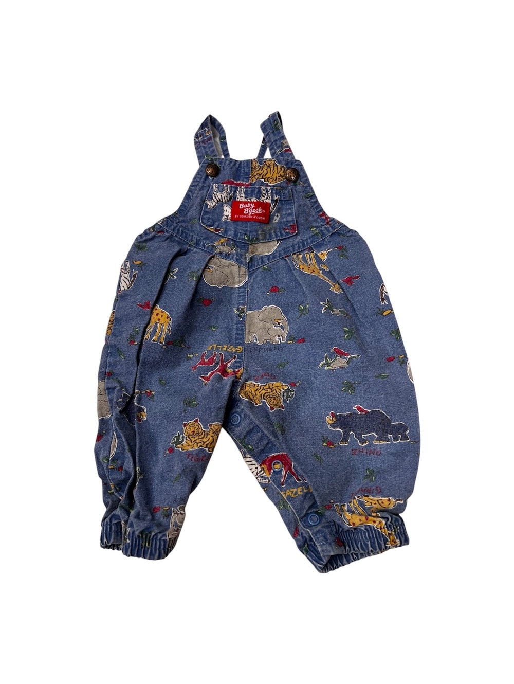 Vintage OshKosh BGosh Baby Denim Overalls Animal Print 3/6M USA Made 100% Cotton
